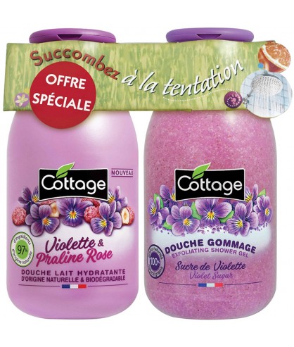 Набор по уходу за телом Cottage Violet&Pink Praline (молочко для душа + гель-эксфолиант) 250+270 мл
