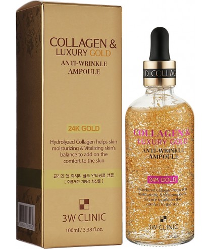 Сыворотка для лица с золотом и коллагеном 3W Clinic Collagen & Luxury Gold Anti-Wrinkle Ampoule 100 мл