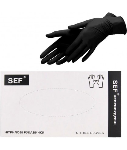 Перчатки нитриловые черные без пудры нестерильные SEF 100 шт размер S